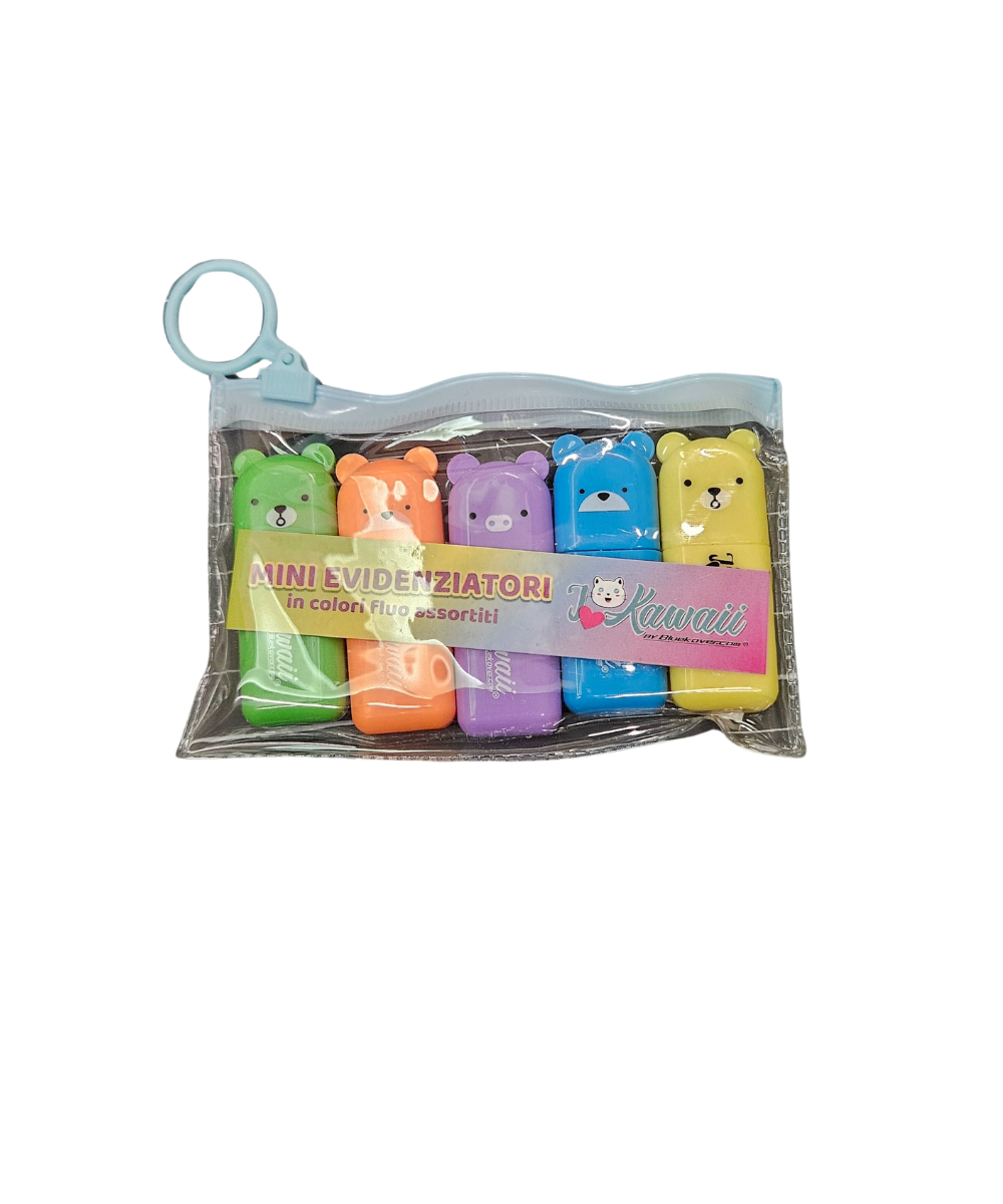 Set 5 Mini Evidenziatori Fluo I Love Kawaii