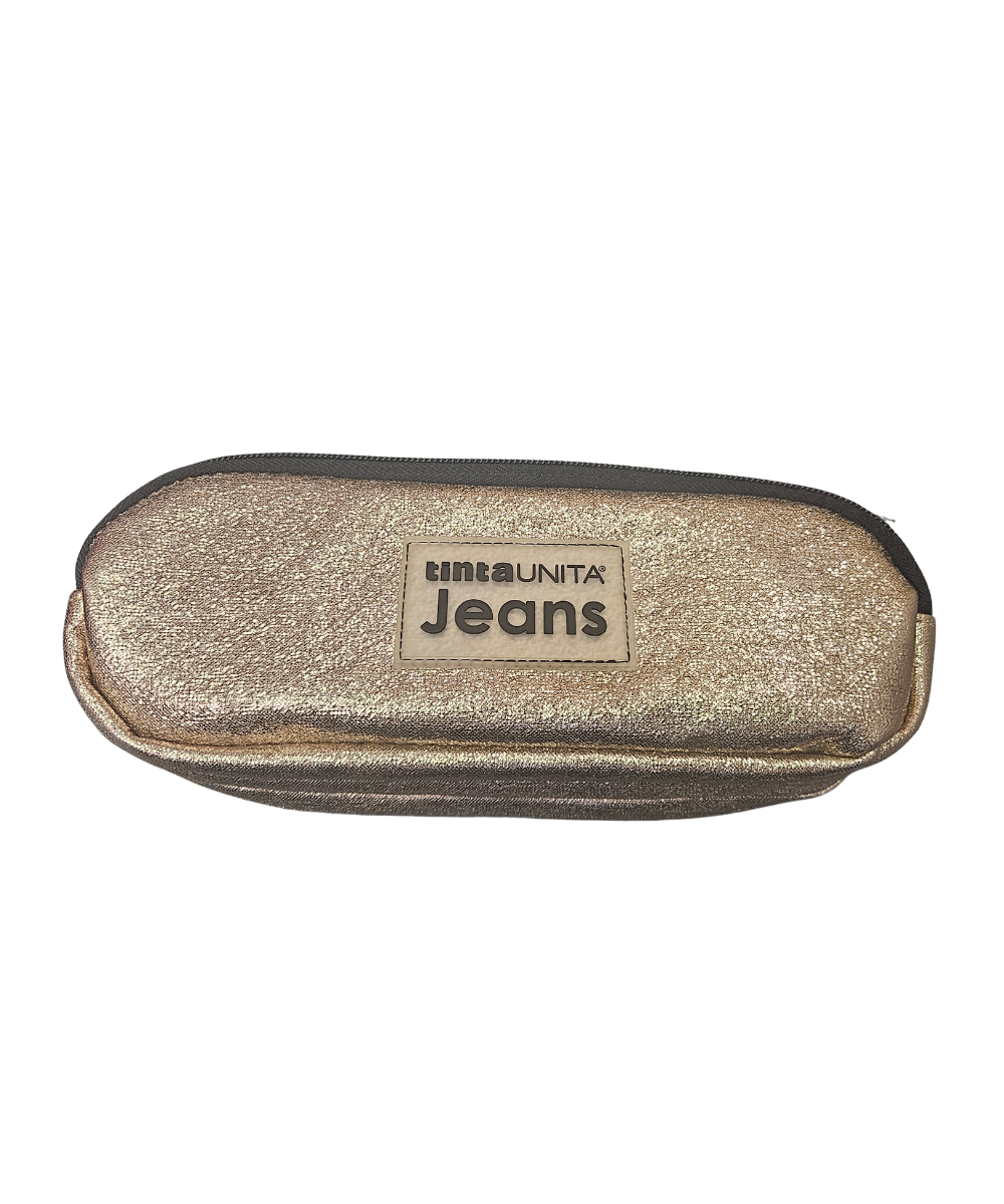 Bustina 3 Zip Lurex Champagne Tinta Unita Jeans
