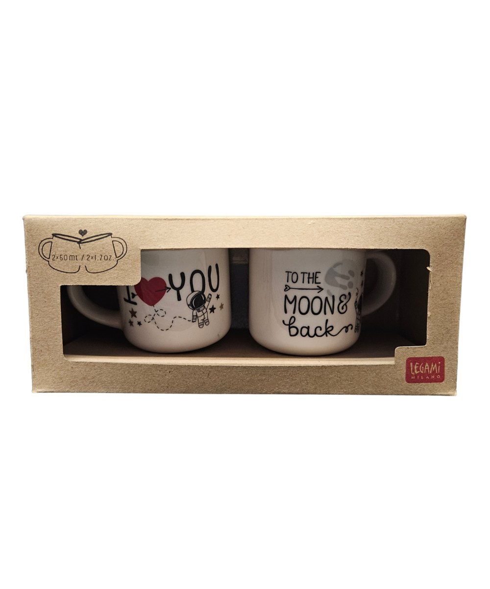 Set 2 Tazzine Per Caffè I Love You To The Moon Back