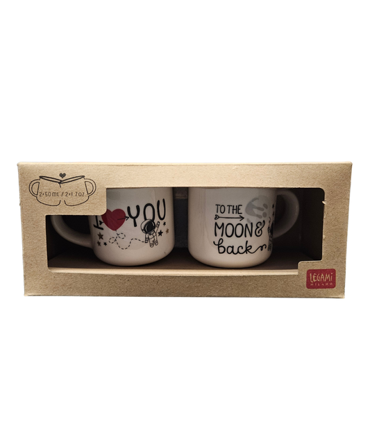 Set 2 Tazzine Per Caffè I Love You To The Moon Back