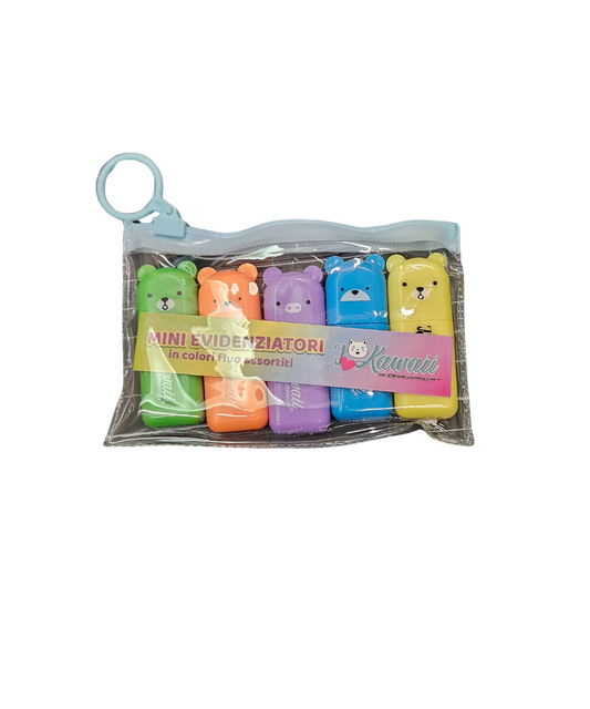 Set 5 Mini Evidenziatori Fluo I Love Kawaii