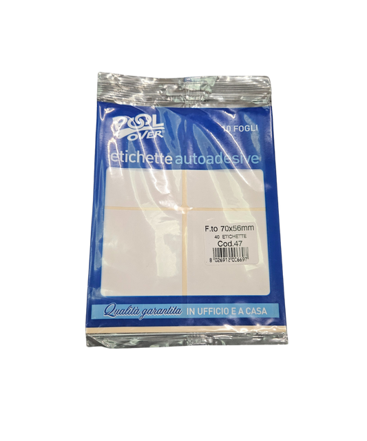 Pacco 10 Fogli Da 4 Etichette Autoadesive 70X56 MM