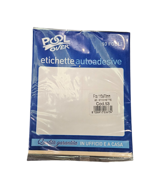 Pacco 10 Fogli Da 2 Etichette Autoadesive 115X70 MM