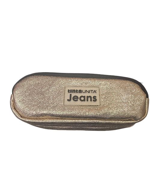 Bustina 3 Zip Lurex Champagne Tinta Unita Jeans