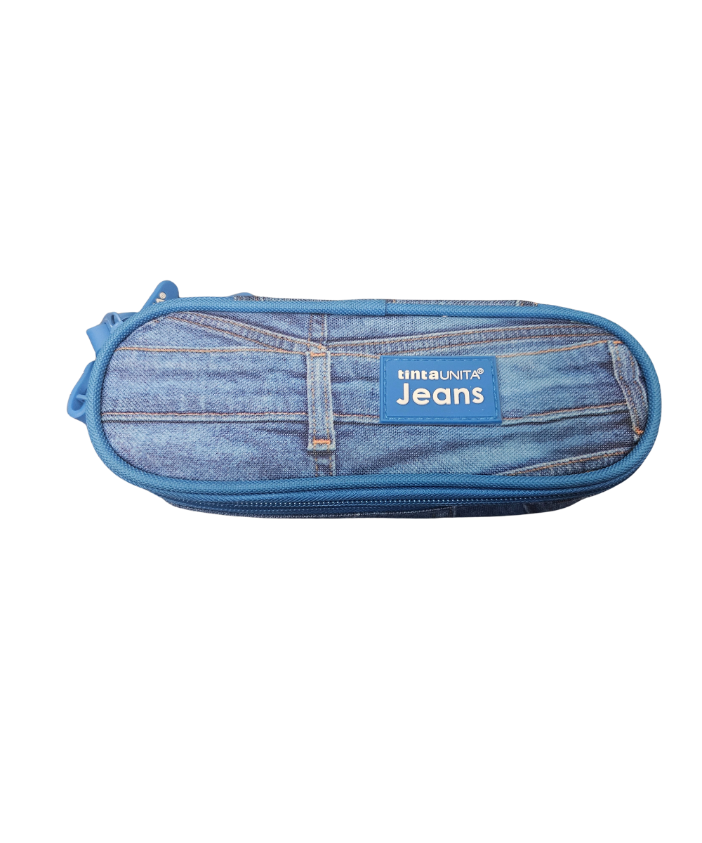 Astuccio 2 Zip Tinta Unita Jeans