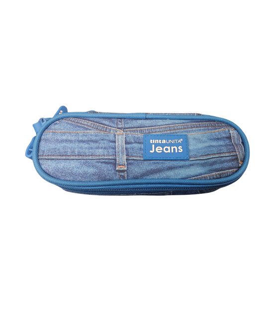 Astuccio 2 Zip Tinta Unita Jeans